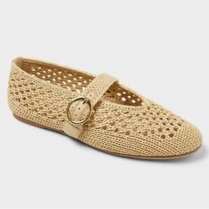 Universal Thread Beige Crochet Mary Jane Flats with Gold Buckle